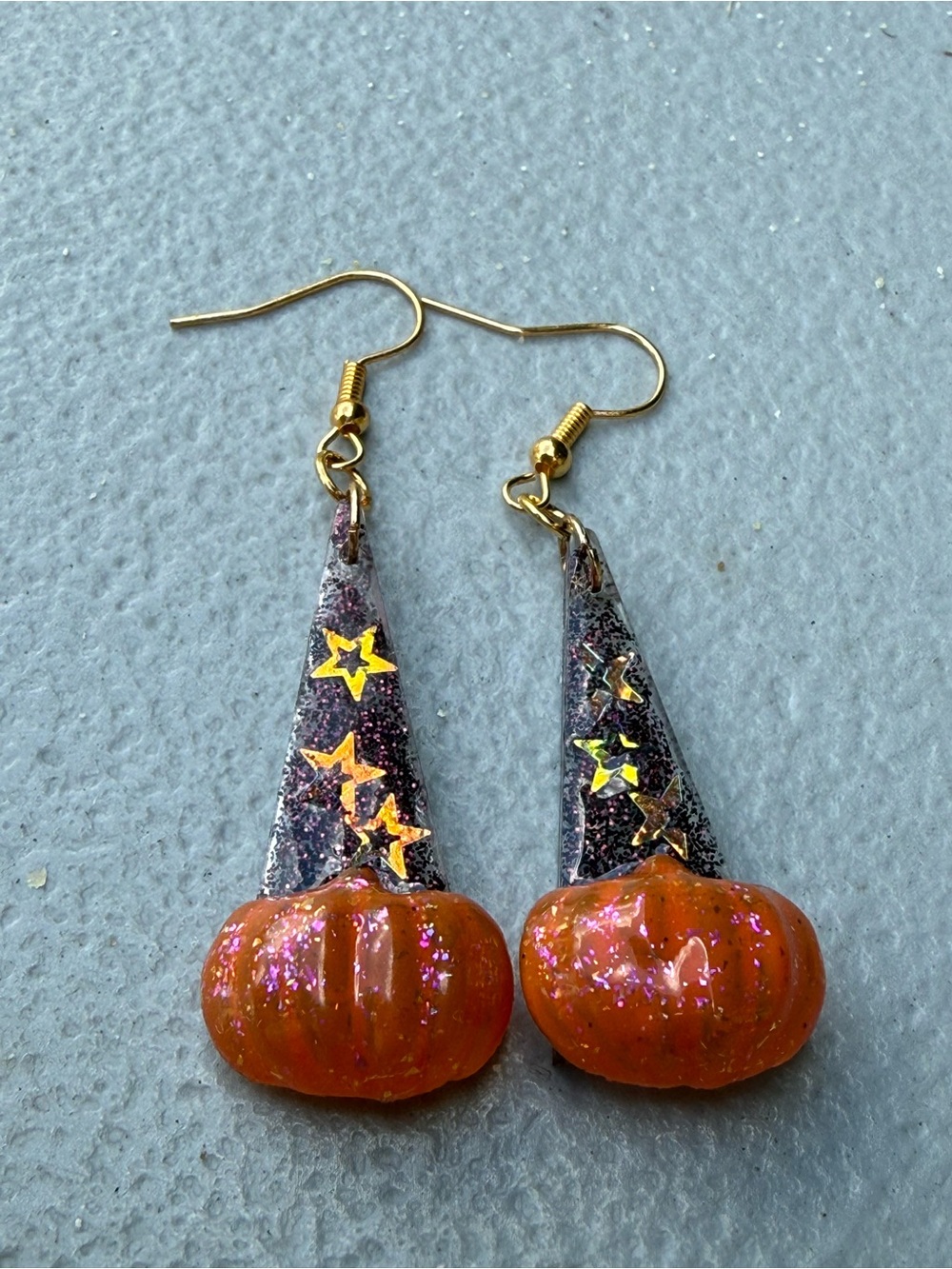 Halloween Pumpkin Dangle Earrings - Orange and Black